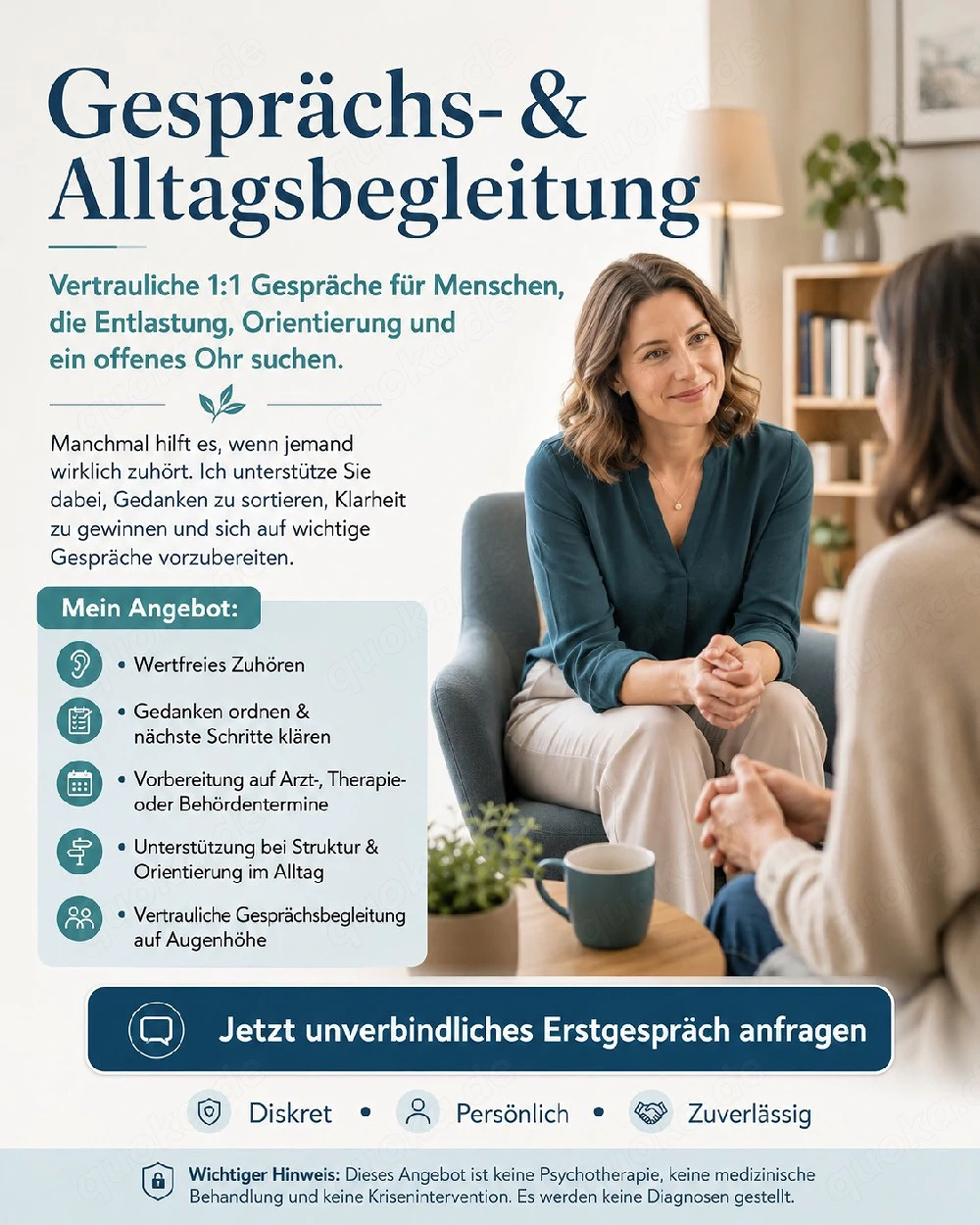 Vertrauliche Gesprächsbegleitung   zuhören, sortieren, Klarheit gewinnen