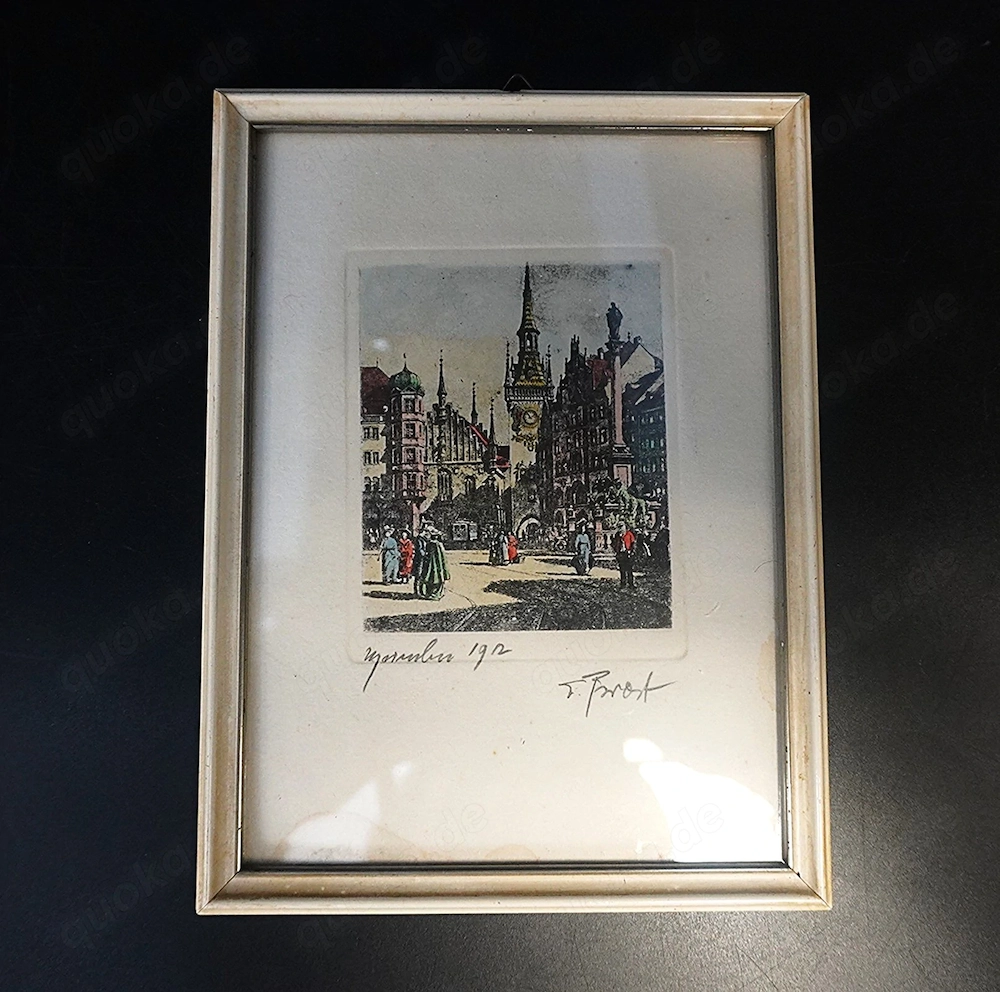 Wandbild, Radierung v. O.F.Probst, Altes Münchner Rathaus um 1912