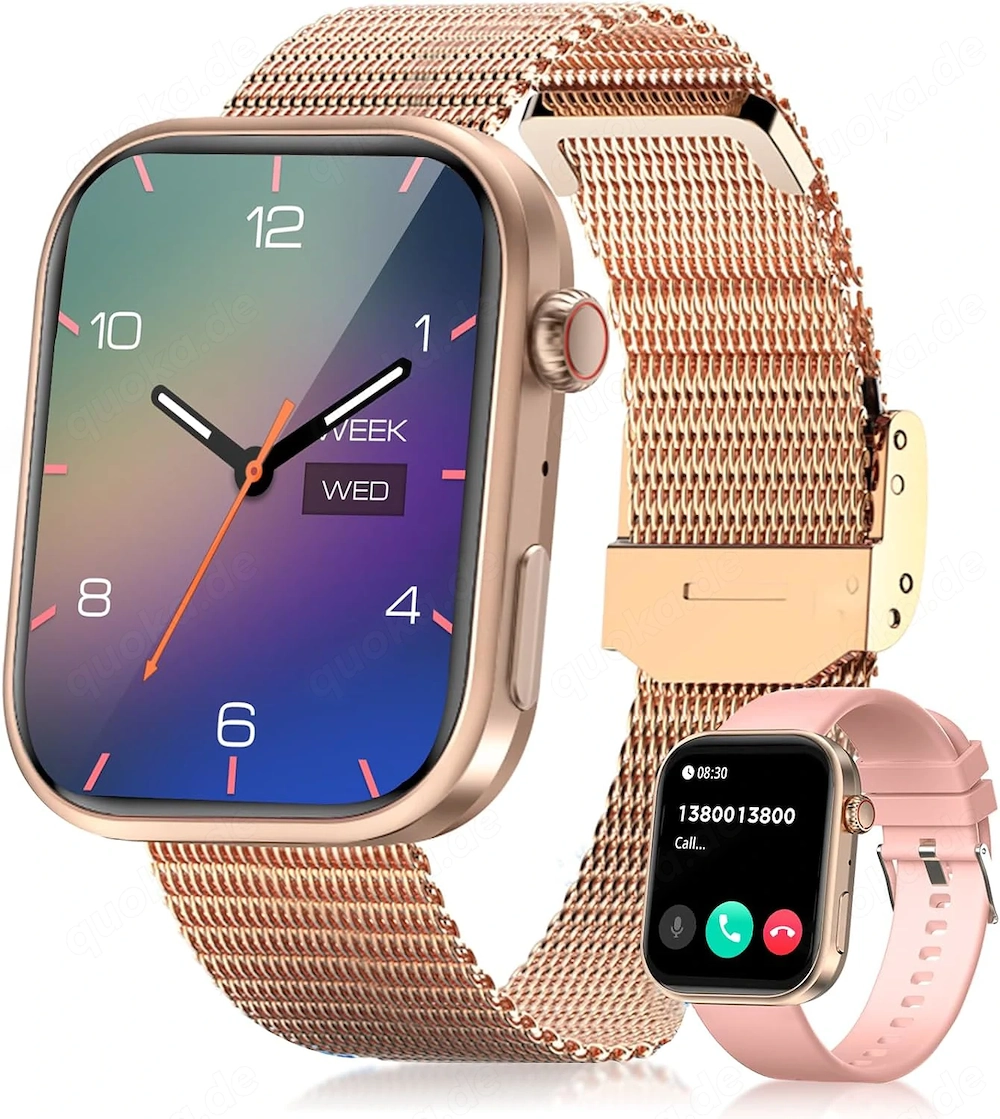 Luxus Damen Smartwatch mit Melanaise Armband 110 Sportmodis HD Screen IP 68 2.Armband 