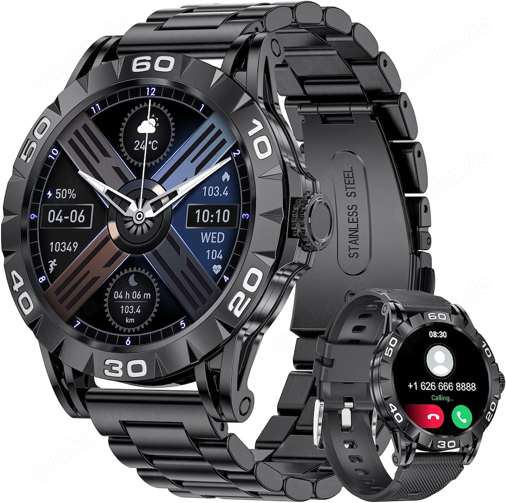Luxus Smartwatch FitnessTracker 100 Sportarten Edelstahl IP67 NEU
