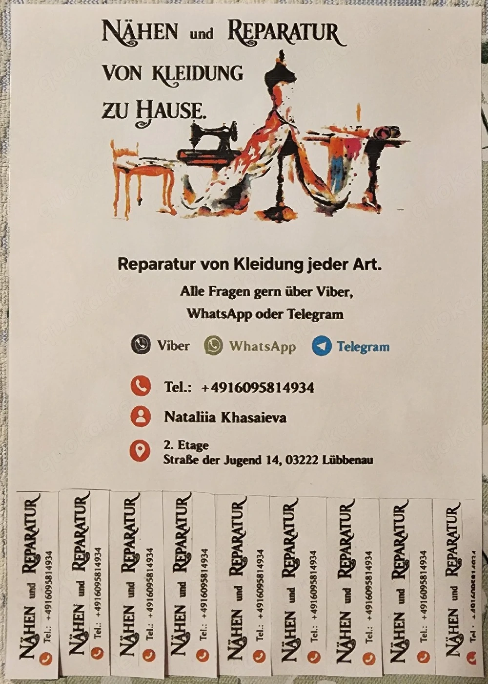 Kleiderreparatur in Lubbenau jeder Art.