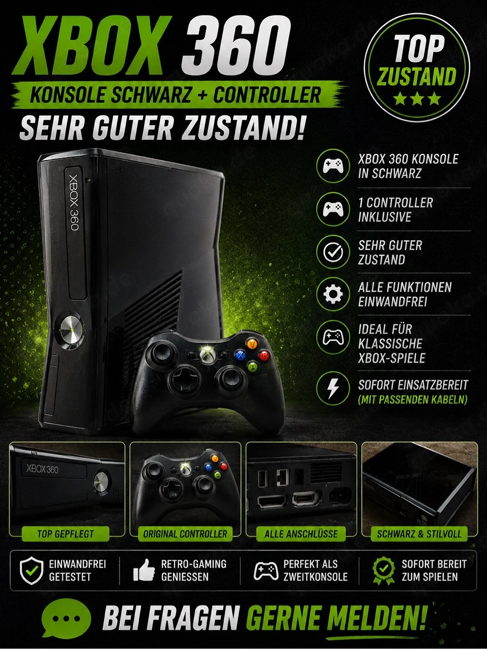 Xbox 360 Konsole Schwarz + Controller | Sehr guter Zustand