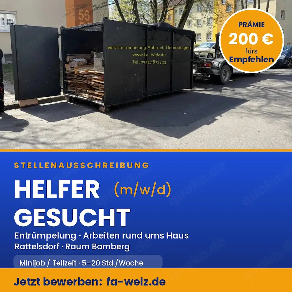 Helfer für Entrümpelung gesucht (m, w, d) - Minijob in Rattelsdorf bei Bamberg
