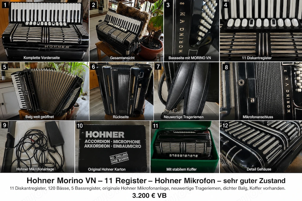 Hohner Morino VN   sehr gepflegt   Hohner Mikrofonanlage   Koffer