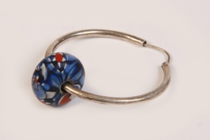 Orig. indische Silber-Creole-Ohrring mit Zierstein blau Hippieschmuck