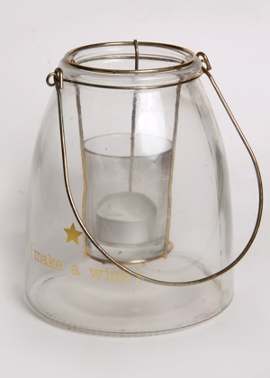 Glaslaterne Windlicht mit Messinggriff 16cm klein