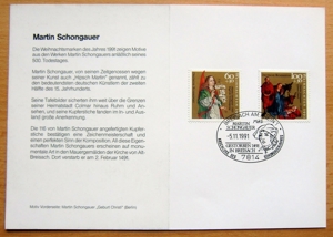Weihnachtskarte "Martin Schongauer" oder "Blaubeurer Hochaltar" mit gestempelten Briefmarken Bild 2