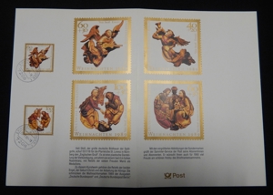 Weihnachtskarte "Martin Schongauer" oder "Blaubeurer Hochaltar" mit gestempelten Briefmarken Bild 6