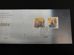 Weihnachtskarte "Martin Schongauer" oder "Blaubeurer Hochaltar" mit gestempelten Briefmarken Bild 5