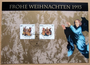 Weihnachtskarte "Martin Schongauer" oder "Blaubeurer Hochaltar" mit gestempelten Briefmarken Bild 3