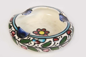 Aschenbecher Schale Schüssel Keramik, Handarbeit Ø 8,5 (weiß,blau,grün Blumen) aus Tunesien