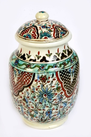 Alte chines./Japan.Deckelvase Dose Porzellan handbemalt selten 25 cm 50er