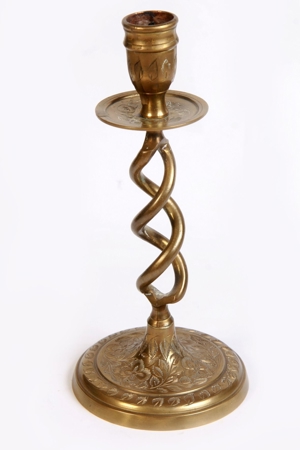 Kerzenständer Messing gedreht massiv einarmig Jugendstil India vintage 50er