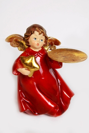 Weihnachtsengel mit Tablett 13cm hoch Nostalgie-Engel rot Polyresin Weihnachten Deko