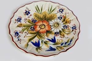 Wandteller Keramikteller Zierteller Motivteller handbemalt Blumen Ø 25 60er