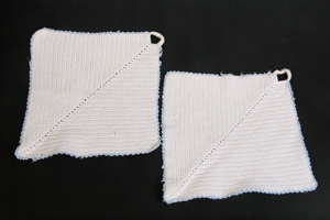 2 Häkel-Topflappen selbstgehäkelt 60er vintage 22x22