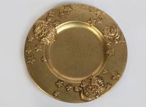 Weihnachtsteller Nikolausteller Tonteller gold Untersetzer Weihnachtsmotive Ø 24 vintage