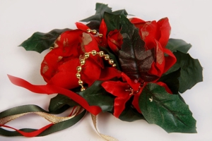 Kerzendekoration Weihnachts-Tisch-Kerzenschmuck rot Weihnachtstern Perlenkette 70er vintage