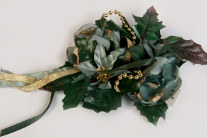 Kerzendekoration Weihnachts-Tisch-Kerzenschmuck altblau Weihnachtstern Perlenkette 70er vintage