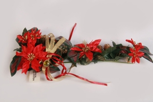 Kerzendekoration Kerzenschmuck Girlande rot Weihnachtstern goldene Glöckchen 70er vintage