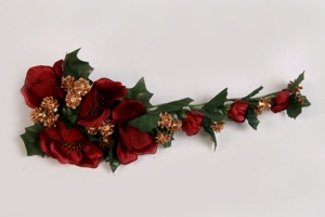 Kerzendekoration Kerzenschmuck Girlande dunkelrot Blüten u. gold 70er vintage