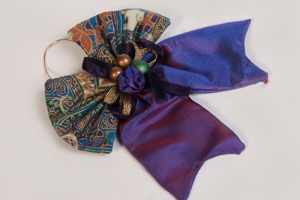 Kerzendekoration Weihnachtsgeschenk Kerzenschmuck lila Stoffschleife 70er vintage