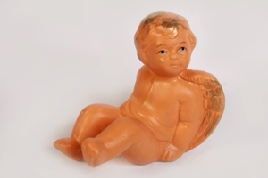 Engelsfigur Putte sitzend Ton Terracotta Tischdeko vintage 70er