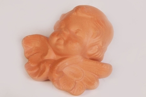 Engelsfigur Engelskopf m. Flügel Terracotta Wanddeko vintage 70er