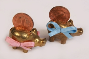 Glücksschweinchen Messing m. Pfennig Silvesterglücksbringer 3cm vintage 60er