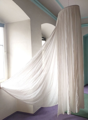 Baumwollnetz-Baldachin Betthimmel Spielzelt m.Bambus Ratan Ring Ø 60 vintage 70er