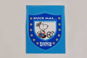 Aufkleber/Sticker Konica KUCK MAL 4x5cm Fußballmeisterschaft Sammler 70/80er