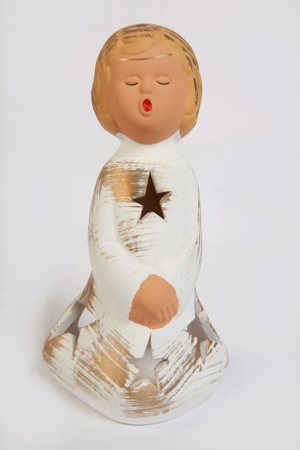 Windlicht Engelsfigur Keramik Teelichthalter Glocke 18cm OVP vintage 70er