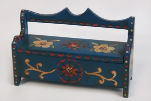 Wand-Holzkästchen-Schatulle 22x7 Holz Blau Bauernmalerei Landhaus Handarbeit 50/60er vintage