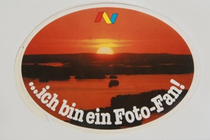 Aufkleber/Sticker Ich bin ein Fotofan 12x17 oval Sonnenuntergang