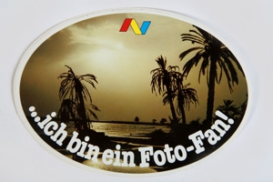 Aufkleber/Sticker Ich bin ein Fotofan 12x17 oval Strand Palmen