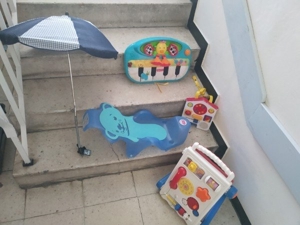 Schirm zum befestigen am Kinderwagen, blau/weiß Bild 2