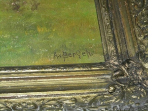 Antikes Ölbild auf Leinen des Malers A.v. Bergen, Niederlande Bild 5