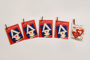 5 Hochzeits- u. Geburtsglückwunschkarten Mini mit Klammer 5,5x7,5