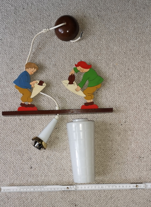 Deckenlampe, antike Kinderlampe Max und Moritz, Laubsägearbeit Bild 1