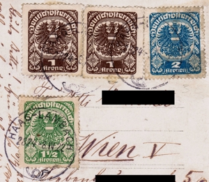 4 x Freimarken Deutschösterreich, auf Fotogafie Ansichtskarte, no PayPal