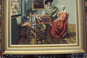 Bild Gobelin Stickbild handgefertigt "Das Glas Wein" von Vermeer Bild 4