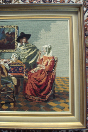 Bild Gobelin Stickbild handgefertigt "Das Glas Wein" von Vermeer Bild 2