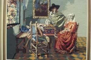 Bild Gobelin Stickbild handgefertigt "Das Glas Wein" von Vermeer Bild 6