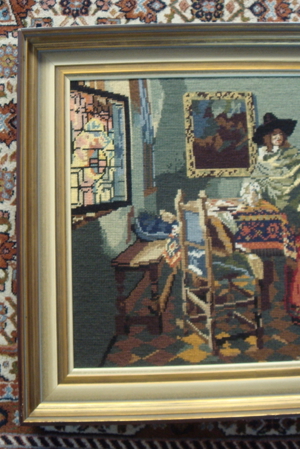 Bild Gobelin Stickbild handgefertigt "Das Glas Wein" von Vermeer Bild 3