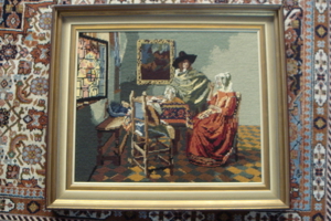 Bild Gobelin Stickbild handgefertigt "Das Glas Wein" von Vermeer Bild 1