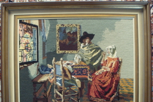 Bild Gobelin Stickbild handgefertigt "Das Glas Wein" von Vermeer Bild 5