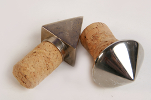 2 Flaschenverschlüsse Edelstahl Metall silber mit großem Korken