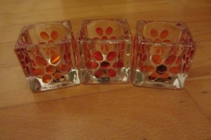 3 Glas Teelichthalter 3D Blüten Blumen Frühling rot orange -neu- Bild 5