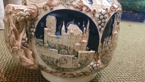Bowle Service Steingut Keramik Rumtopf mit Burgen 8 Tassen antik Bild 12
