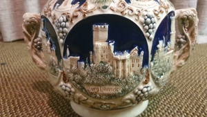 Bowle Service Steingut Keramik Rumtopf mit Burgen 8 Tassen antik Bild 8